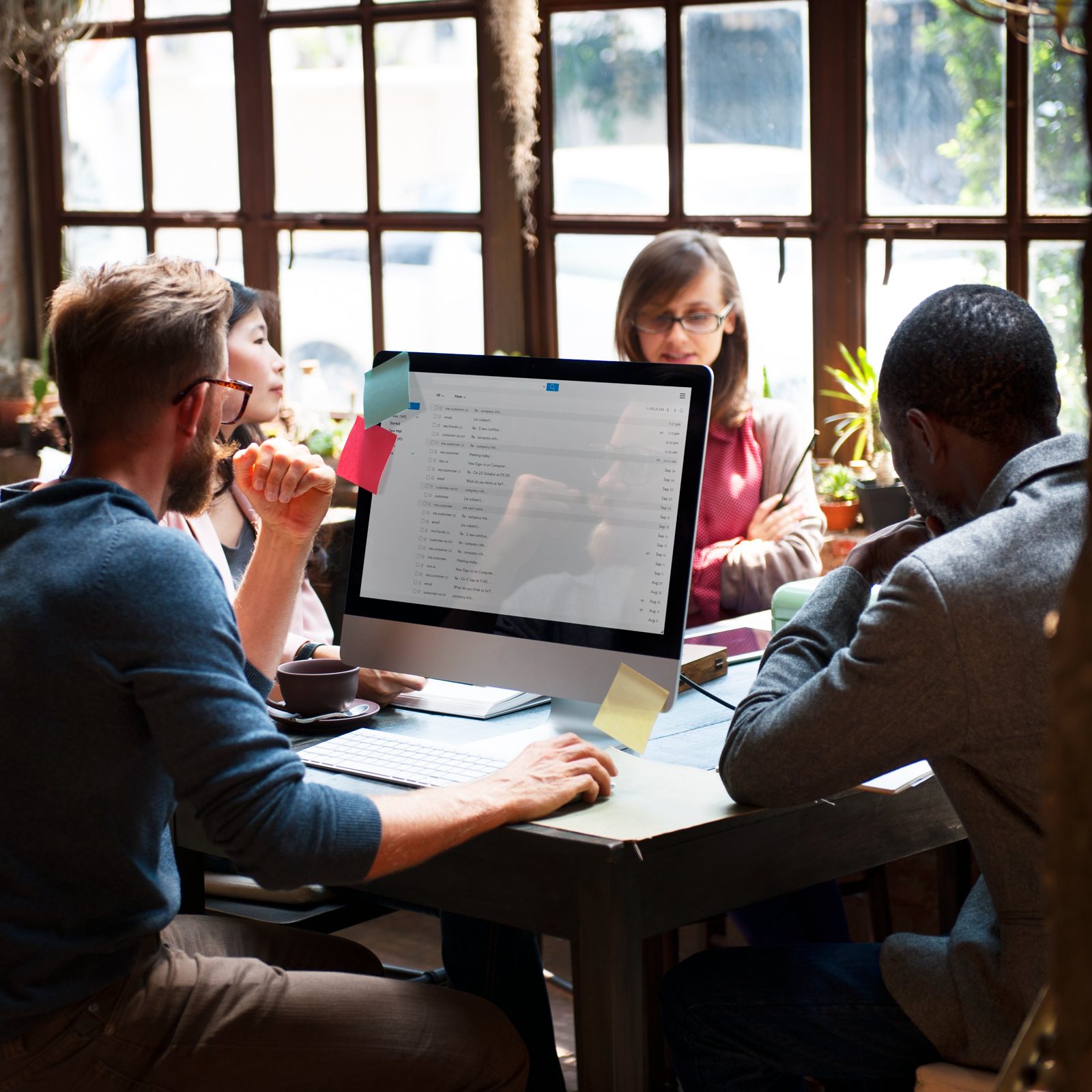 A team working from a shared customer record